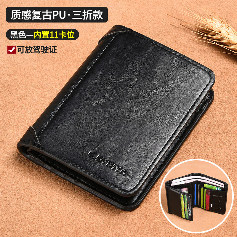 Multi Chambered Tri Fold Compact Wallet for Men