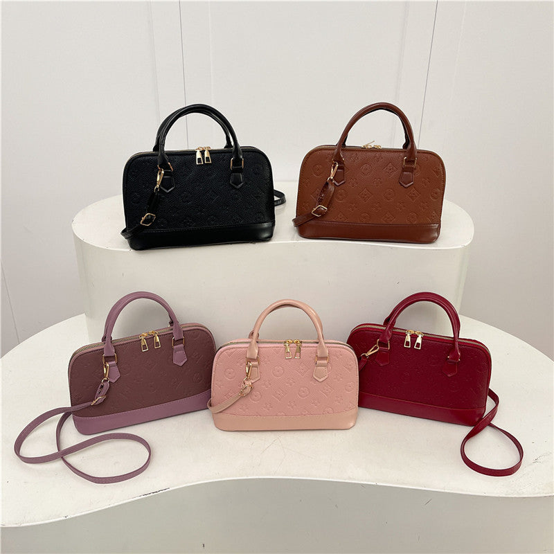 Womens Luxury Shell Crossbody Handbag | Elegant Embossed Top Handle Shoulder Bag