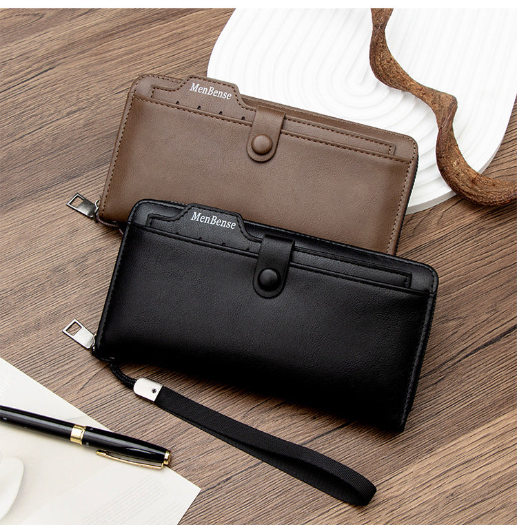 Premium Men's Long Clutch Wallet with Wrist Strap