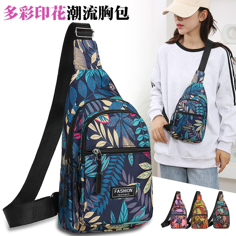Maple Leaf Print Crossbody Chest Bag for Women | Lightweight Oxford Travel Sling Bag