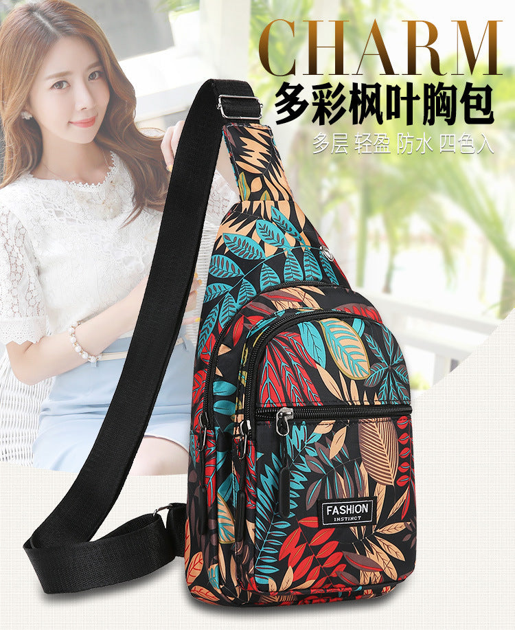 Maple Leaf Print Crossbody Chest Bag for Women | Lightweight Oxford Travel Sling Bag