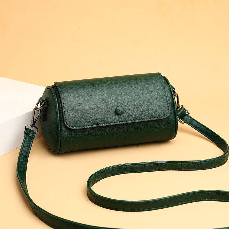 Versatile Solid Color Cylinder Shape Women's Shoulder bag