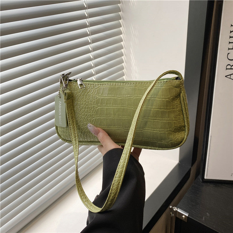 French Style Crocodile Pattern Shoulder Side Bag