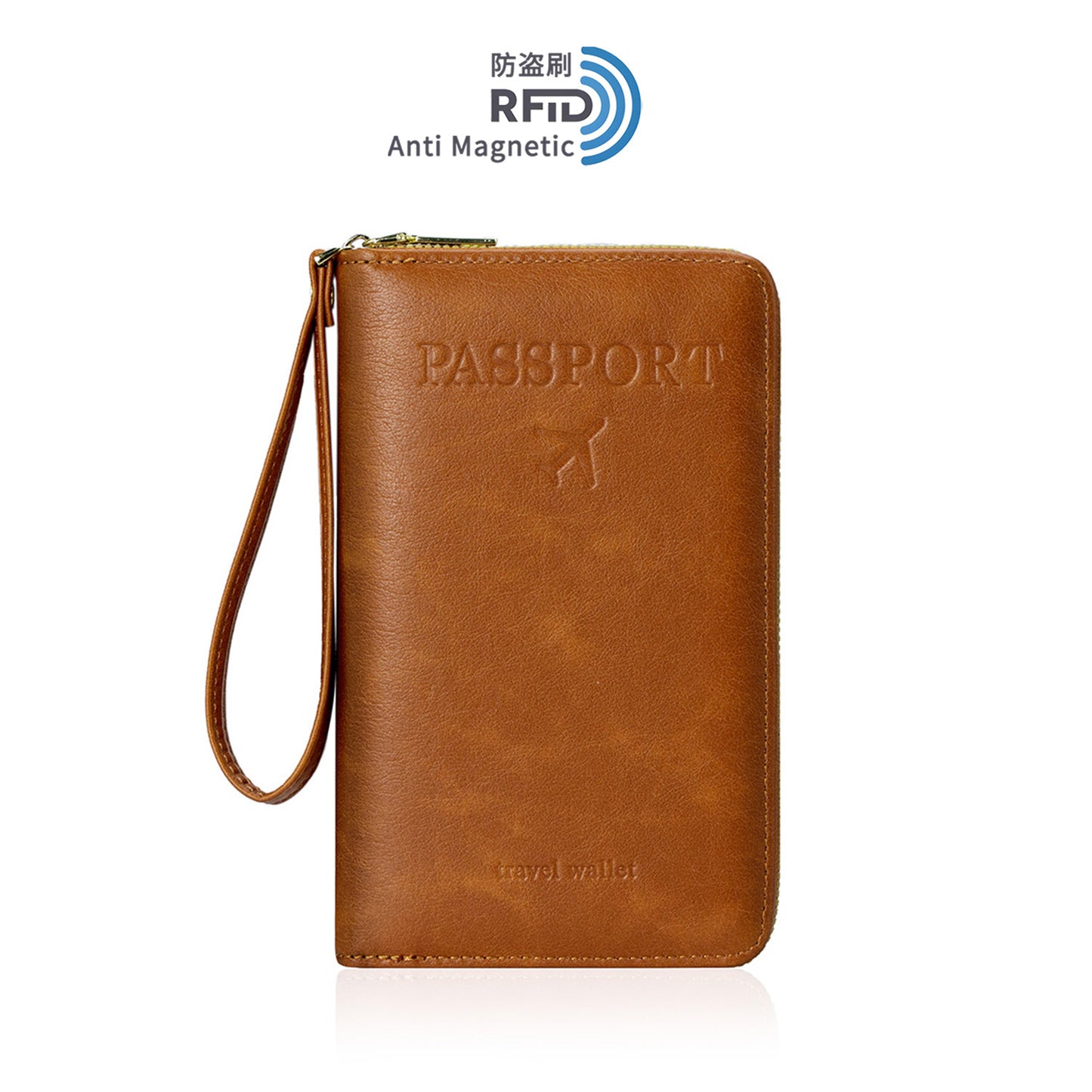 Multi Chambered RFID Protected Zipper Passport Wallet