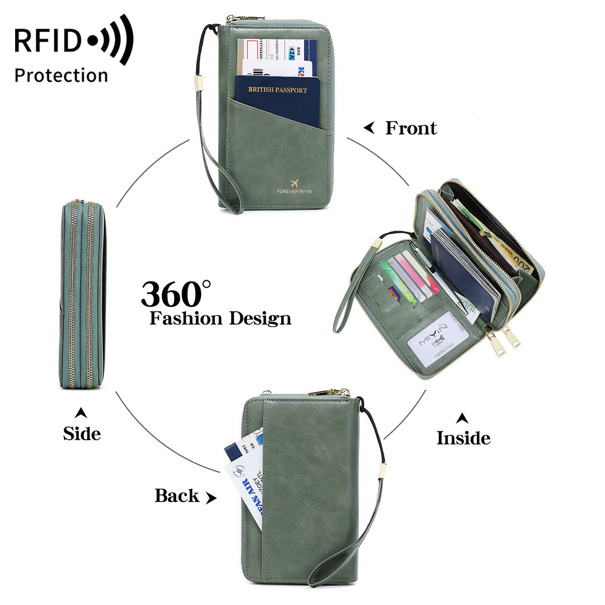 High Quality Multi Functional Double Zipper Passport Bag