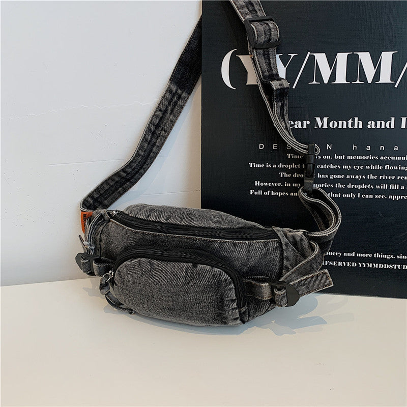 Washed Denim Crossbody Bag Large Capacity Shoulder Bag