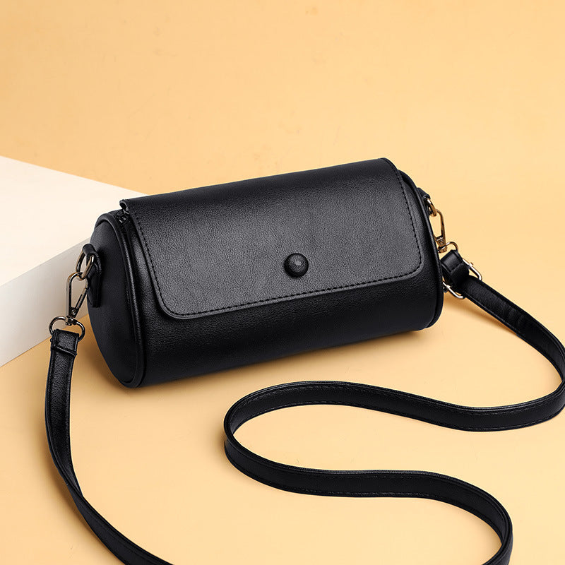 Versatile Solid Color Cylinder Shape Women's Shoulder bag