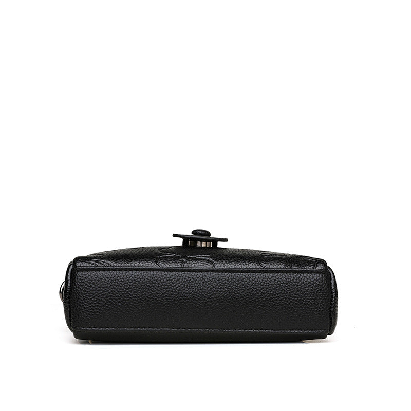 Floral Solid Black Lightweight Shoulder Side Bag for Women
