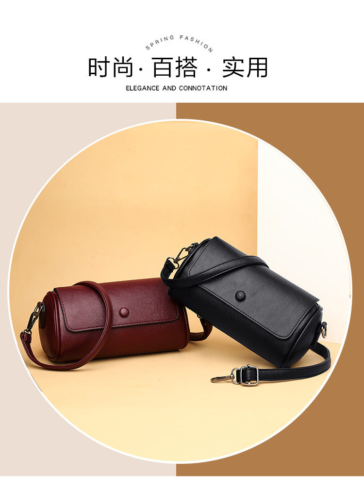 Versatile Solid Color Cylinder Shape Women's Shoulder bag