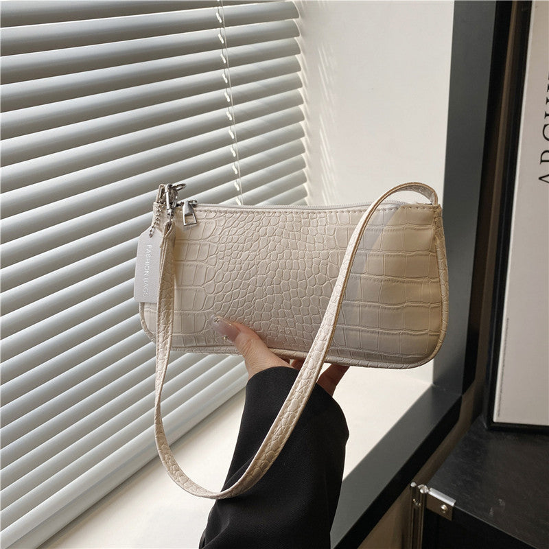 French Style Crocodile Pattern Shoulder Side Bag