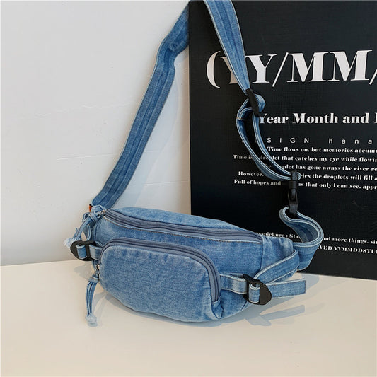 Washed Denim Crossbody Bag Large Capacity Shoulder Bag