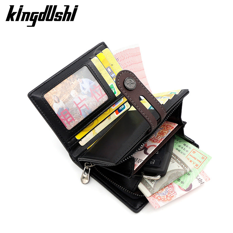 Side Zipper Versatile Bi-Fold Buckle Wallet for Men