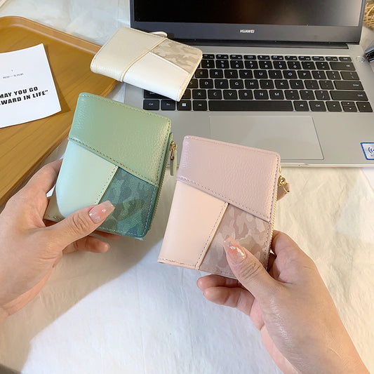 High-Quality Color Splicing Multi-Card Slot Zipper Wallet for Women