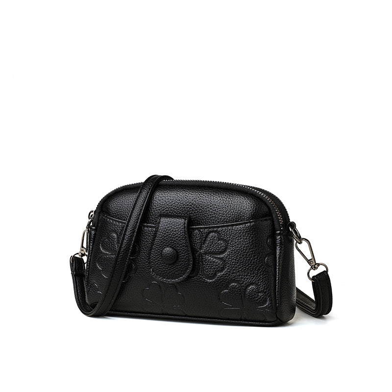 Floral Solid Black Lightweight Shoulder Side Bag for Women