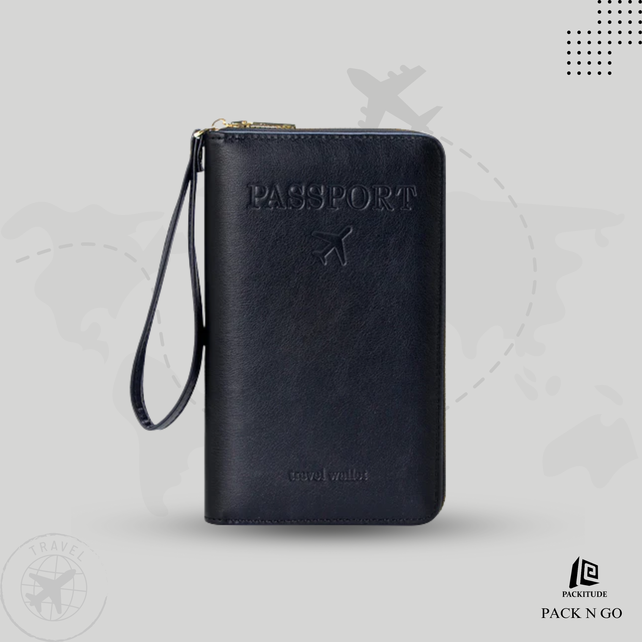 Multi Chambered RFID Protected Zipper Passport Wallet
