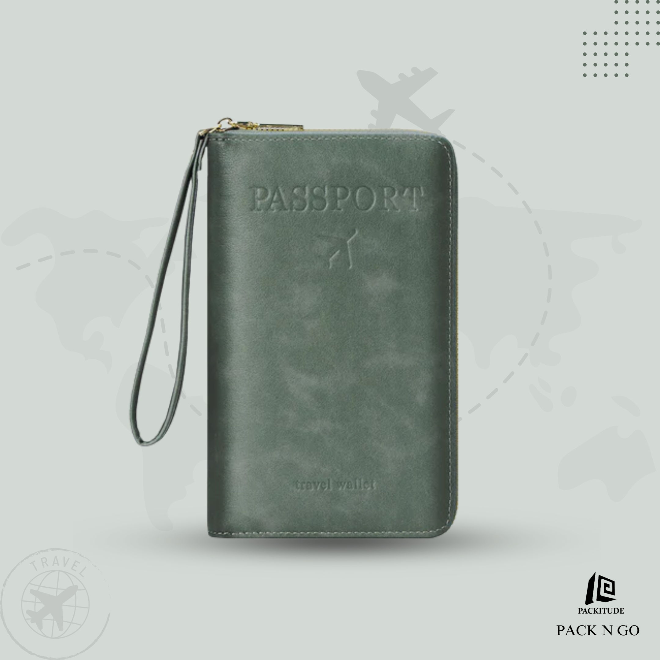 Multi Chambered RFID Protected Zipper Passport Wallet