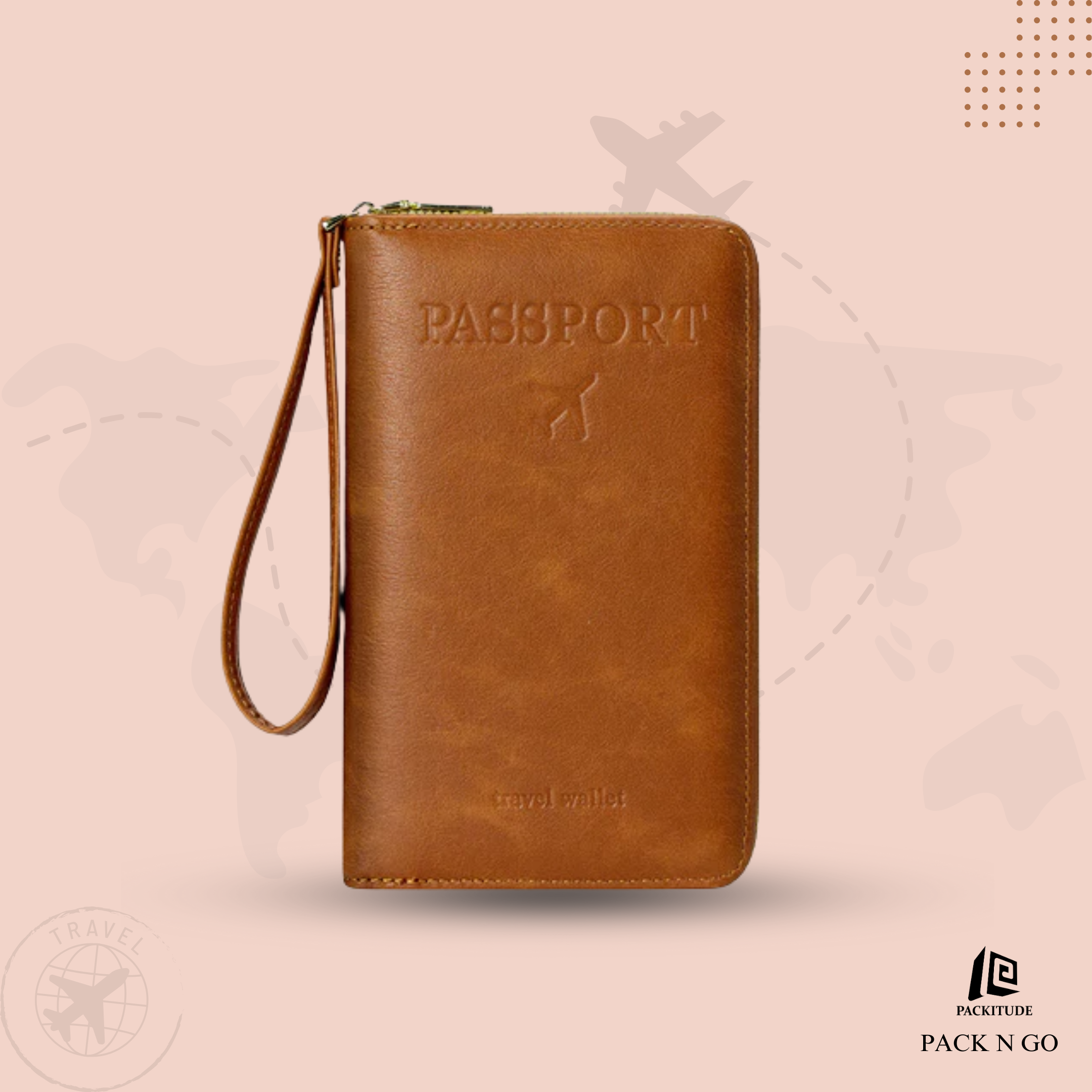 Multi Chambered RFID Protected Zipper Passport Wallet
