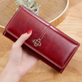 Vintage Oil Wax Leather Long Size Wallet For Women