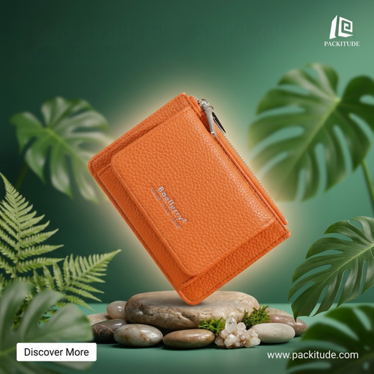 Trendy Orange Color Tri Fold Purse for Women