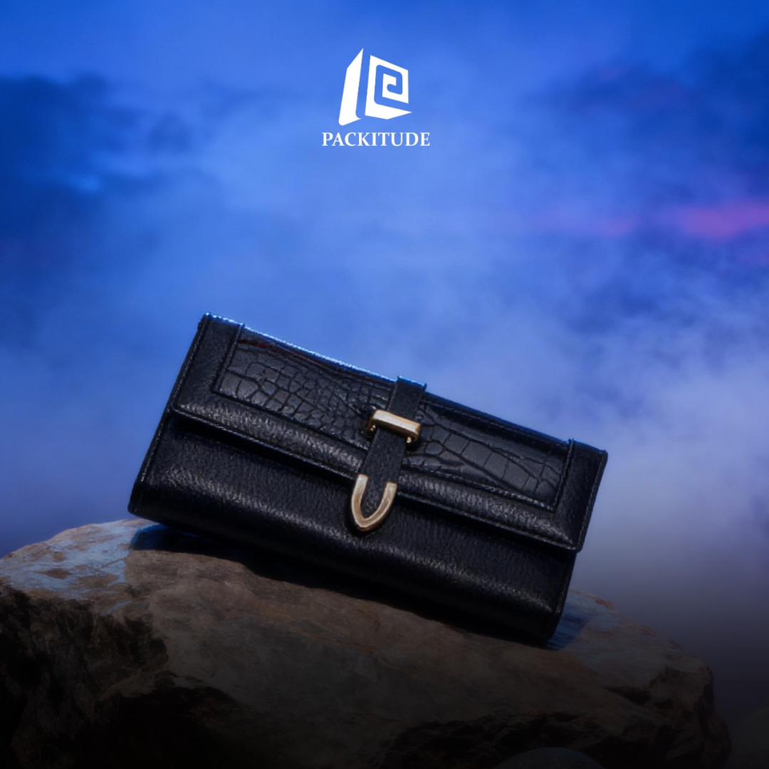Long Size Tri-Fold Buckle Crocodile Texture Women's Wallet