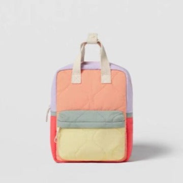 Color-block orange quilted children's cute small backpack