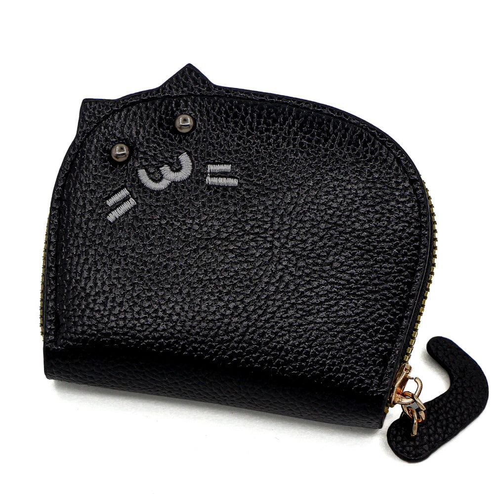 Cute Cat Mini Card Holder Wallet | PU Leather Coin Purse with Multi Card Slots