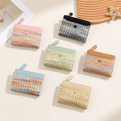 Premium Woven Short Womens Wallet | Multi-Card Compact Zip Coin Purse