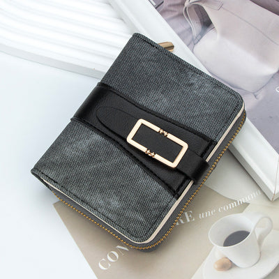 Korean Style Buckle Short Wallet | PU Leather Zipper Card Holder Purse