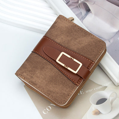 Korean Style Buckle Short Wallet | PU Leather Zipper Card Holder Purse