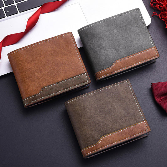 Horizontal Bi-fold PU leather Multi-Card Space Retro Men's Wallet