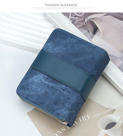 Korean Style Buckle Short Wallet | PU Leather Zipper Card Holder Purse