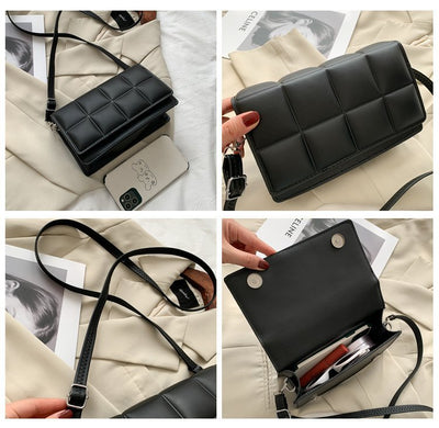 Quilted Mini Crossbody Bag for Women  Soft PU Square Shoulder Bag