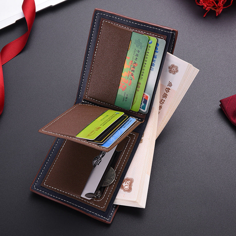 Horizontal Bi-fold PU leather Multi-Card Space Retro Men's Wallet