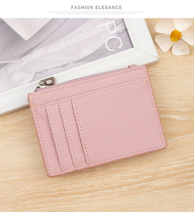 Slim PU Leather Card Holder Wallet | Zipper Coin Purse with Multi Card Slots