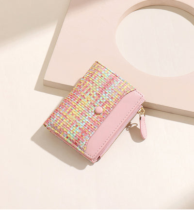 Premium Woven Short Womens Wallet | Multi-Card Compact Zip Coin Purse