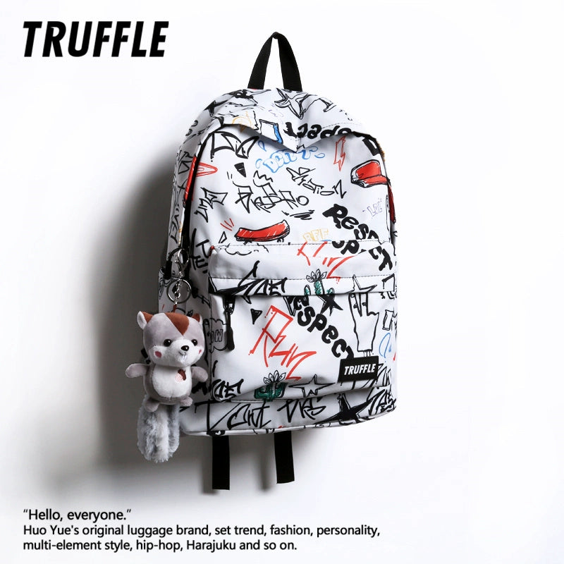 TRUFFLE trendy graffiti print school student large capacity backpack