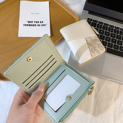High-Quality Color Splicing Multi-Card Slot Zipper Wallet for Women