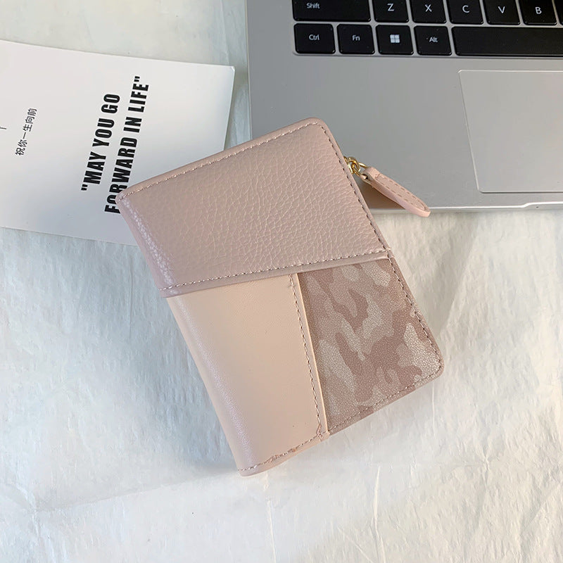 High-Quality Color Splicing Multi-Card Slot Zipper Wallet for Women