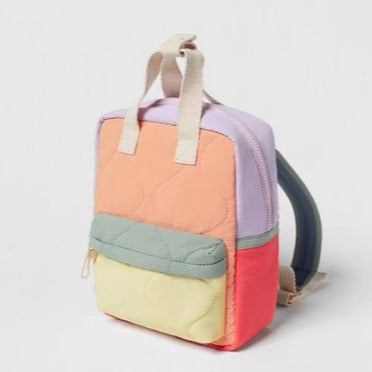 Color-block orange quilted children's cute small backpack