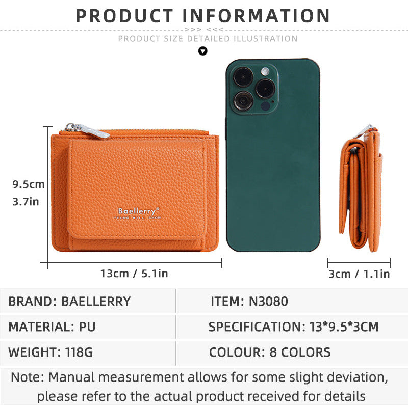Trendy Orange Color Tri Fold Purse for Women