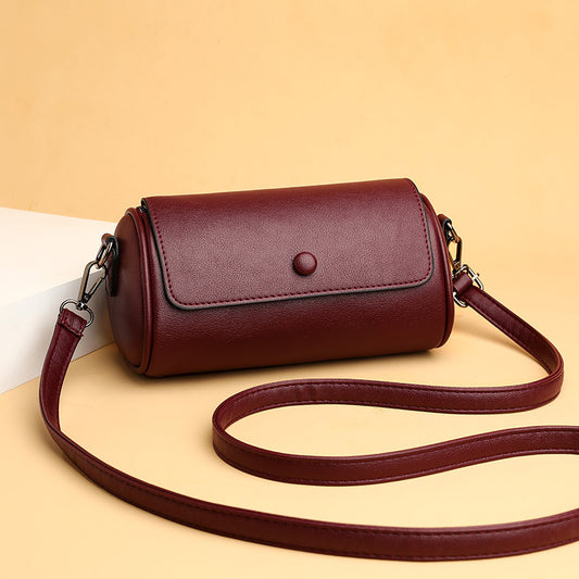 Versatile Solid Color Cylinder Shape Women's Shoulder bag