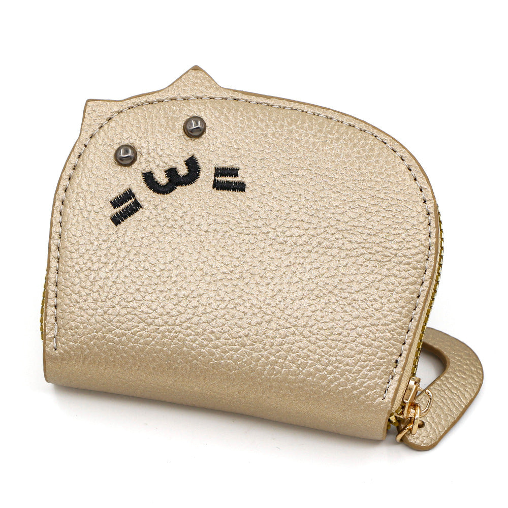 Cute Cat Mini Card Holder Wallet | PU Leather Coin Purse with Multi Card Slots