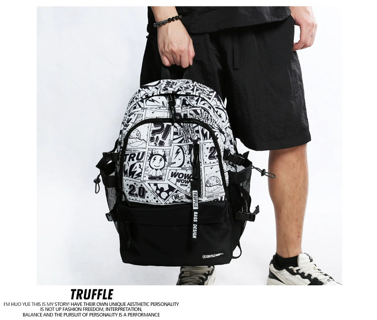 TRUFFLEF Comic print Large Capacity Outdoor Backpack