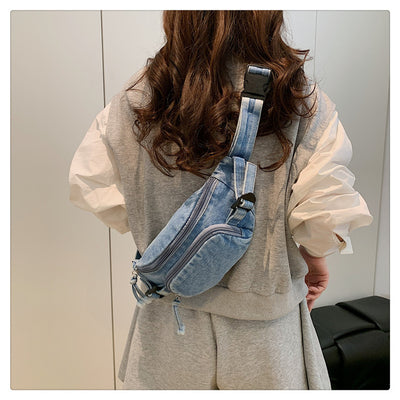Washed Denim Crossbody Bag Large Capacity Shoulder Bag