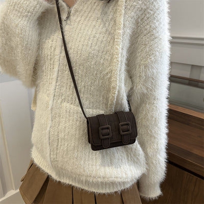 Vintage Buckle Mini Crossbody Bag – Retro PU Leather Shoulder Bag