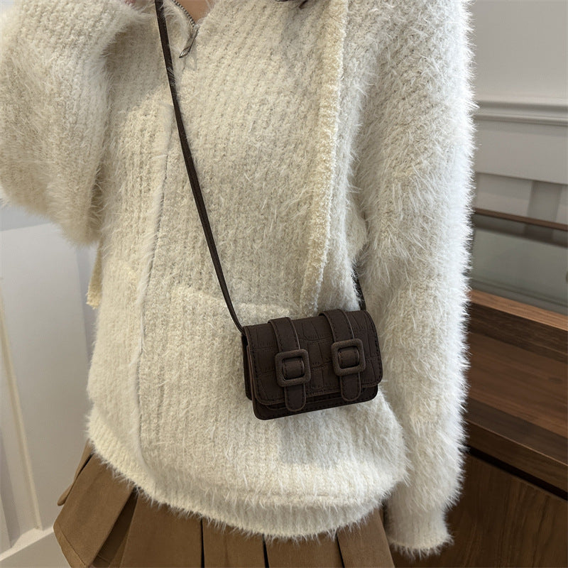 Vintage Buckle Mini Crossbody Bag – Retro PU Leather Shoulder Bag