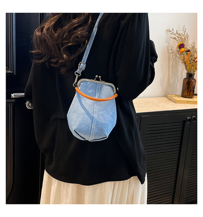 Vintage Canvas Bucket Shoulder Bag for Women  Denim Style Underarm Crossbody Bag