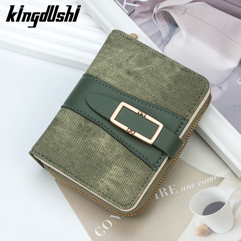 Korean Style Buckle Short Wallet | PU Leather Zipper Card Holder Purse