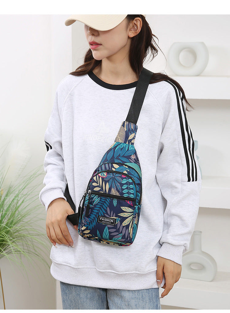 Maple Leaf Print Crossbody Chest Bag for Women | Lightweight Oxford Travel Sling Bag