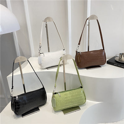 French Style Crocodile Pattern Shoulder Side Bag